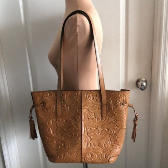 Patricia Nash Kemble Tote Biscuit Brown Tooled Leather Shoulder Handbag - Picture 2 of 13